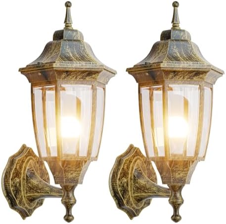 EMART Outdoor Front Porch Light with Bulb, Wall Lamp Fixture(2 Pack, Gold) by EMART