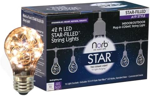 Norb NorbSTAR Star-Filled LED String Lights - Decorative LED 42 Foot Lights for Indoor & Outdoor, Warm White, Perfect for Weddings, Events, Patios, Bedrooms & Ambient Lighting, Energy-Efficient by NorbLighting