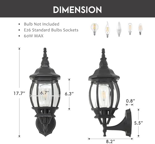 2-Pack Waterproof Aluminum Outdoor Light Fixture Exterior Porch Lights Outdoor Wall Sconces,Anti-Rust Porch Lights for Outside Garage Patio Exterior Lights for House - Image 2