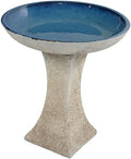 Sunnydaze Ceramic Bird Bath Bowl,16” H, Blue Glaze Basin, White Lava Finish by SunnydazeDecor