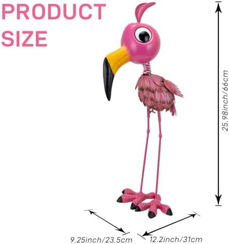 26” Metal Flamingo Statue Outdoor Garden Decor - Image 2