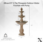 XBrand 51" 3-Tier Outdoor Water Fountain with Pump, Weather-Resistant Resin Freestanding Water Feature for Garden & Patio, Beige, Large Backyard Decor - Image 5
