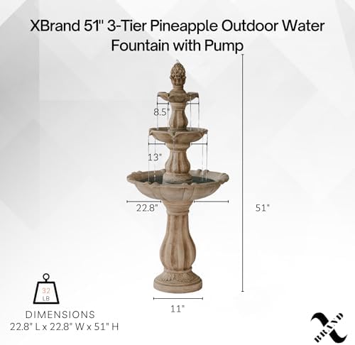 XBrand 51" 3-Tier Outdoor Water Fountain with Pump, Weather-Resistant Resin Freestanding Water Feature for Garden & Patio, Beige, Large Backyard Decor - Image 5