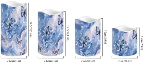 Blue Marble Butterfly Flickering Flameless Candles Battery Operated Candles Set of 4 with Remote Control Timer Color Changing Pillar Candles Bulk Tea Lights Home Table Kitchen Decoration - Image 2