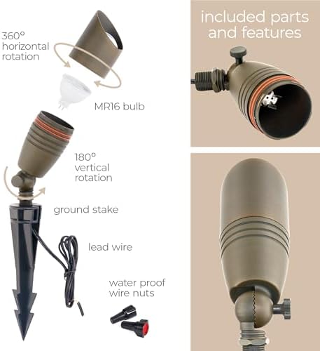 Amped Landscape Lighting 12V Accent Spot Light with MR16 Socket and Long Cowl in Aged Brass Solid Copper Enhanced Protection for Coastal Environments - Image 2