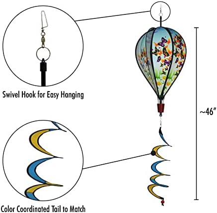 In the Breeze Butterfly Swarm 6-Panel Kinetic Hot Air Balloon Wind Spinner,11" W x 17" H, 26" Tail,1052 - Image 4