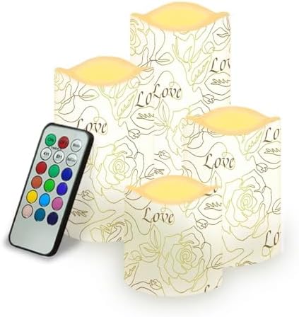 Rose Love Pillar Candles Battery Operated Color Changing Flameless Candles with Remote Timer LED Candles with Flickering Flame Indoor Outdoor Home Table Wedding Decor Set of 4 by Uorisanigo