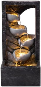 39.8" H Modern Outdoor Water Fountain, 5-Tier Waterfall with LED Lights - Image 2