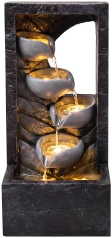 39.8" H Modern Outdoor Water Fountain, 5-Tier Waterfall with LED Lights - Image 2