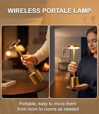 Swinerton Cordless Table Lamp Set of 2, Gold 5000mAh Rechargeable Battery Operated Lamps, Wireless 3 Color Dimmable Touch Lamp Table Light for Restaurant Dining Patio Outdoor, Home Decor - Image 6