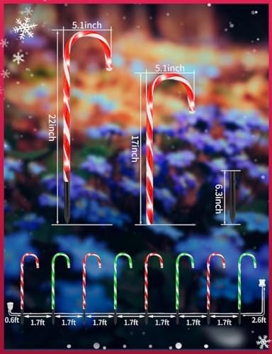 Christmas Candy Cane Pathway Markers Lights, Outdoor Christmas Decorations for Yard Patio Porch Garden Walkway, Candy Cane Christmas Decor with 48 LED, 8 Pack (Red & Green) - Image 5