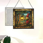 Gnome with Lantern Stained Glass Suncatcher – Square Hanging Window Panel for Home, Garden, Nursery, Halloween, Christmas, Memorial Day – Whimsical Glass Art Gift for Gnome Lovers qtaluf - Image 4
