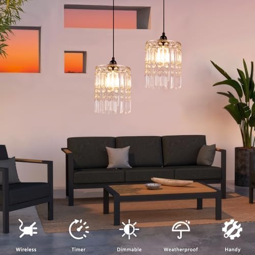 TWINKVILLA Battery Operated Chandelier, 2Pack Hanging Gazebo Lights, Acrylic Crystal Beaded Pendant Lights Outdoor Waterproof for Patio Tree Pergola Porch and Indoor Decor (2) - Image 2