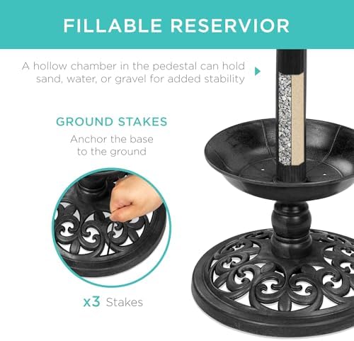 Best Choice Products Bird Bath W/Solar Light & Planter - Black - Image 3
