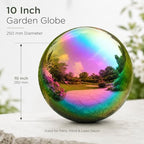 Gazing Ball Garden Mirror Outdoor - 10Inch Outside Decorative Globe Rainbow - Image 2