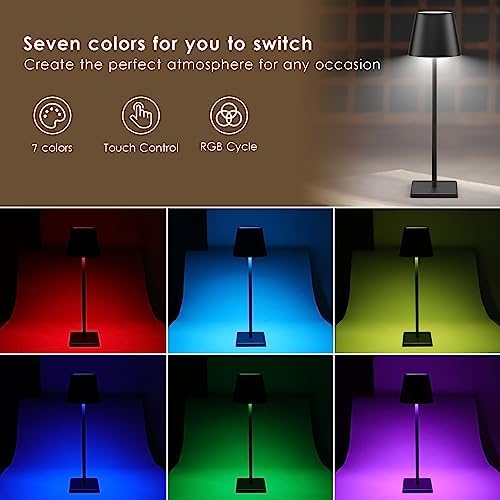 Cordless Table Lamp 5000mAh LED Rechargeable Lamp Black RGB, 2-Pack - Image 4