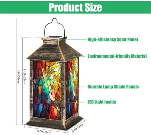 Solar Lantern Abstract Stained Glass Features an Intricate Arrangement Outdoor Waterproof Hanging Solar Light Outside Lights for Patio Yard House Lawn Decor Birthday Gifts for Women Mom - Image 2