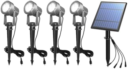 APONUO Solar Spot Lights Outdoor 4-in-1 Solar Landscape Lighting Dusk to Dawn Solar Uplights IP65 Waterproof 9.8ft Cable Outdoor Spot Lights for Yard Pathway Garden Tree Decoration (Cool White) by APONUO