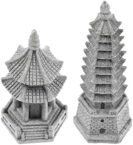 Set of 2 Pagoda Garden Miniature Sculptures - Zen Tower Decor Statues for Indoor and Outdoor Fairy Gardens - Asian Figurines for Chinese Outdoor Pagoda Decor for Home and Garden Enthusiasts by Camland
