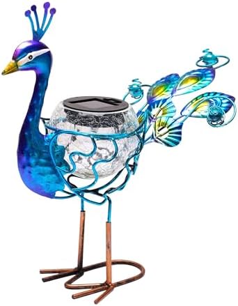 G128 Solar Metal Peacock Garden Statue | 12 Inch Waterproof Peacock Yard Art with Solar-Powered Light for Lawn, Patio, and Backyard by G128LLC