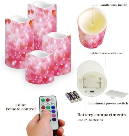 Pink Heart Flameless Candles with Remote Timer Battery Operated Fake Candles Color Changing Electric Pillar LED Candles Bulk Set of 4 Valentine's Day Decoration - Image 3