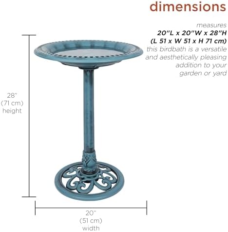 Alpine Corporation TEC116BL Pedestal Birdbath with Scrollwork Base and Ground Stakes, Décor for Lawn & Garden, 28" H, Blue - Image 3