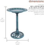 Alpine Corporation TEC116BL Pedestal Birdbath with Scrollwork Base and Ground Stakes, Décor for Lawn & Garden, 28" H, Blue - Image 3