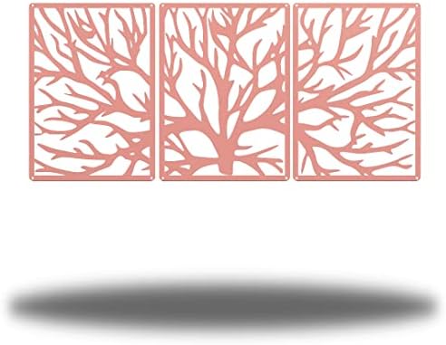 Riverside Designs 3 Panel Tree | Large Metal Art Sectioned Steel Decor | Made In USA | Multiple Sizes and Colors (Pink, 24") by Allyoursteeld%C3%A9corneeds