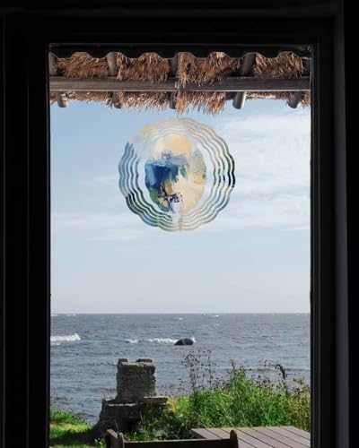 Abstract Graffiti Wind Spinners Outdoor Blue Beige Oil Painting Theme 3D Stainless Steel Wind Spinner for Yard Kinetic Sculpture Hanging Spinning Ornament for Garden Patio Porch 12 Inch - Image 3