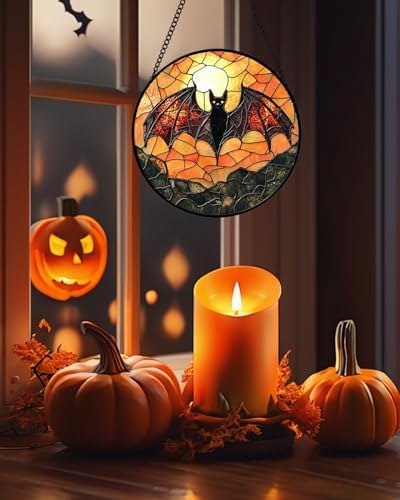 Stained Glass Window Hanging Halloween Bat Suncatcher Gift for Women 15" - Image 2