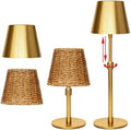 Outdoor Waterproof Rechargeable Cordless LED Table Lamp with Telescopic Pole and Wicker Shade, 5200mAh Touch Dimmable Battery Operated Table Light for Patio Restaurant Kitchen (Gold 2 Pack) by Unknown