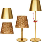 Outdoor Waterproof Rechargeable Cordless LED Table Lamp with Telescopic Pole and Wicker Shade, 5200mAh Touch Dimmable Battery Operated Table Light for Patio Restaurant Kitchen (Gold 2 Pack) by Unknown