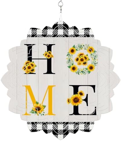 12 Inch Farmhouse Sunflower Wind Spinner for Yard and Garden, Yellow Black Floral Buffalo Plaid Hanging Ornaments Outdoor 3D Kinetic Wind Sculpture Spinners Indoor Outdoor Patio Décor Ornaments Gift by Unknown