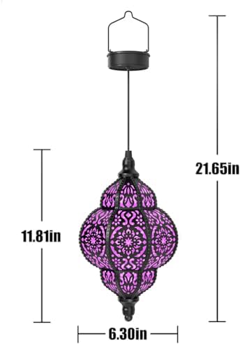 Hapjoy Hanging Solar Lights Outdoor Garden Decor Solar Lantern Waterproof Plastic Moroccan Outdoor Decorations for Patio Pathway Yard Backyard Garden Decorative (1, Purple) - Image 6