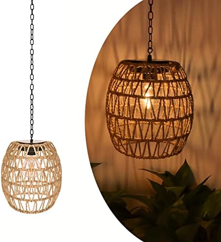 Livinlarge Solar Outdoor Chandelier,Natural Seeweed Rattan Lantern, by Livinlarge