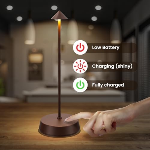 Cordless Table Lamps Rechargeable, 6000mAh LED Battery Operated Desk Lamp, Portable Outdoor Waterproof Touch Stepless Dimmable Wireless Table Light for Dining Restaurant Home Patio (Brown-2PC) - Image 4