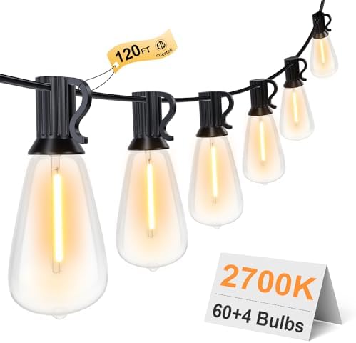 GPATIO 120FT Outdoor String Lights, Waterproof Patio Lights with 64 Hanging Lights ST38 Bulbs, 2700k Shatterproof for Backyard Gazebo Porch Garden Outside Decor by AddforPatioMakeover