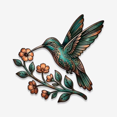 Hummingbird Metal Sign Floral Wall Art Rustic Plaque for Garden Porch Home Decor Heavy Duty Waterproof Indoor Outdoor Ornament (24 INCH) - Image 2