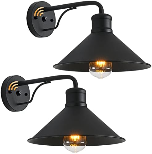 Dusk to Dawn Sensor Wall Sconce Outdoor Lighting Fixture, Industrial Outdoor Barn Light Matte Black Exterior Wall Sconce for Patio,Doorway,Porch,Entryway,Garage, 2 Pack by PTRWOROA