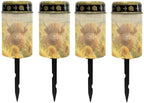 Poceacles Outdoor Lights Solar Grave Candle Solar Cemetery Candles LED Automatic Outdoor Flameless Cemetery Lights for Loss of Dad, Sunflower Highland Cow, Set of 4 by Poceacles