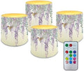 Pack of 4 Flameless Candles with Remote Battery Operated Candles with Timer Waterproof Flameless Pillar Tea Lights for Indoor Outdoor Wedding Home Decorations, Purple Floral Hummingbird by Merkmak