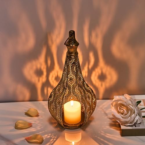11.6inch Moroccan Lantern Lamp Decorative Candle Holders for Ramadan Decorations, Hanging, Outdoor Patio or Porch, Indoor Home Decor（Bronze） - Image 2