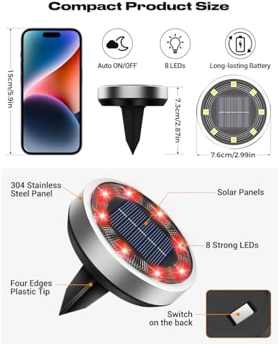 btfarm 16 Pack Solar Lights Outdoor Waterproof, 8 LED Solar Ground Lights - Image 6