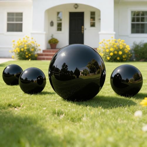1 Pcs Gazing Globe Mirror Ball, Polished Reflective Smooth Garden Ball Sphere, Colorful and Shiny Addition to Any Garden Or Home Decoration, Black(Size:7.87in/20cm) - Image 2