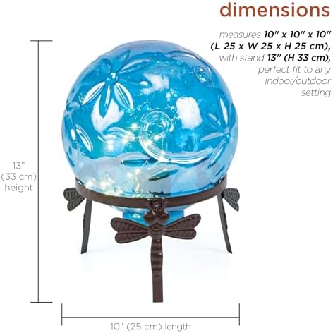 Alpine Corporation 13" Tall Indoor/Outdoor Pearlized Blue Glass LED Gazing Globe with Stand - Image 3
