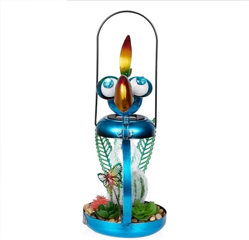Alpine Corporation 16" H Outdoor Solar-Powered Metal Flamingo Yard Statue, with Enclosed LED Lights, Garden Decor for Patio, Lawn or Porch, Blue - Image 2