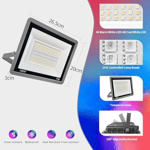 RGBCW LED Floodlight Outdoor 100W,Smart Colour Changing Wall Washer with APP Control/Music Sync/Timer/Dimmable/500W Equivalent/IP66 Waterproof Disco Light for Party,Garden,Halloween(4pcs,50W) - Image 7