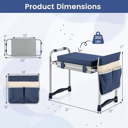 2-in-1 Garden Kneeler and Seat, Folding Garden Seat w/EVA Foam Kneeling Pad & Removable Tools Pouch, Sturdy Steel Frame, No Assembly, Portable Heavy Duty Garden Stool w/Detachable Armrests - Image 2