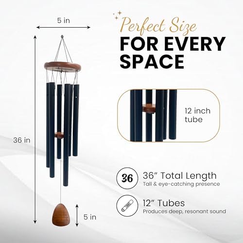Memorial Wind Chimes for Outside — Sympathy Gift for Loss of Loved One, 36" Aluminum Pipe & Solid Pine Wood Windchimes, Deep-Toned, Includes Keepsake Letter & Keychain — Porch Decor - Image 3