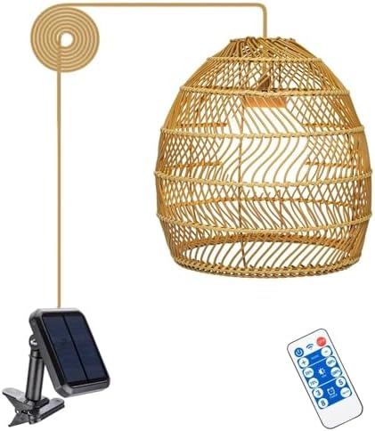 Solar Pendant Lights Outdoor, 12 Inch Rattan Solar Lantern with Remote by WonderSolar